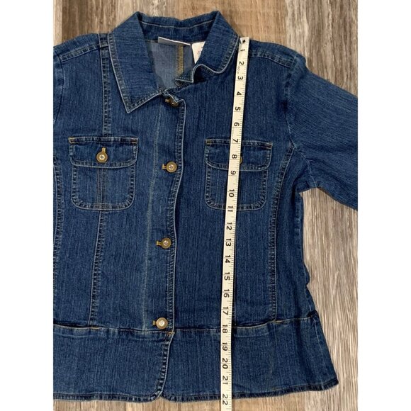 Erika & Co Womens Medium Button-Up Denim Jean Jacket Blue Rhinestones Pockets - Picture 7 of 11